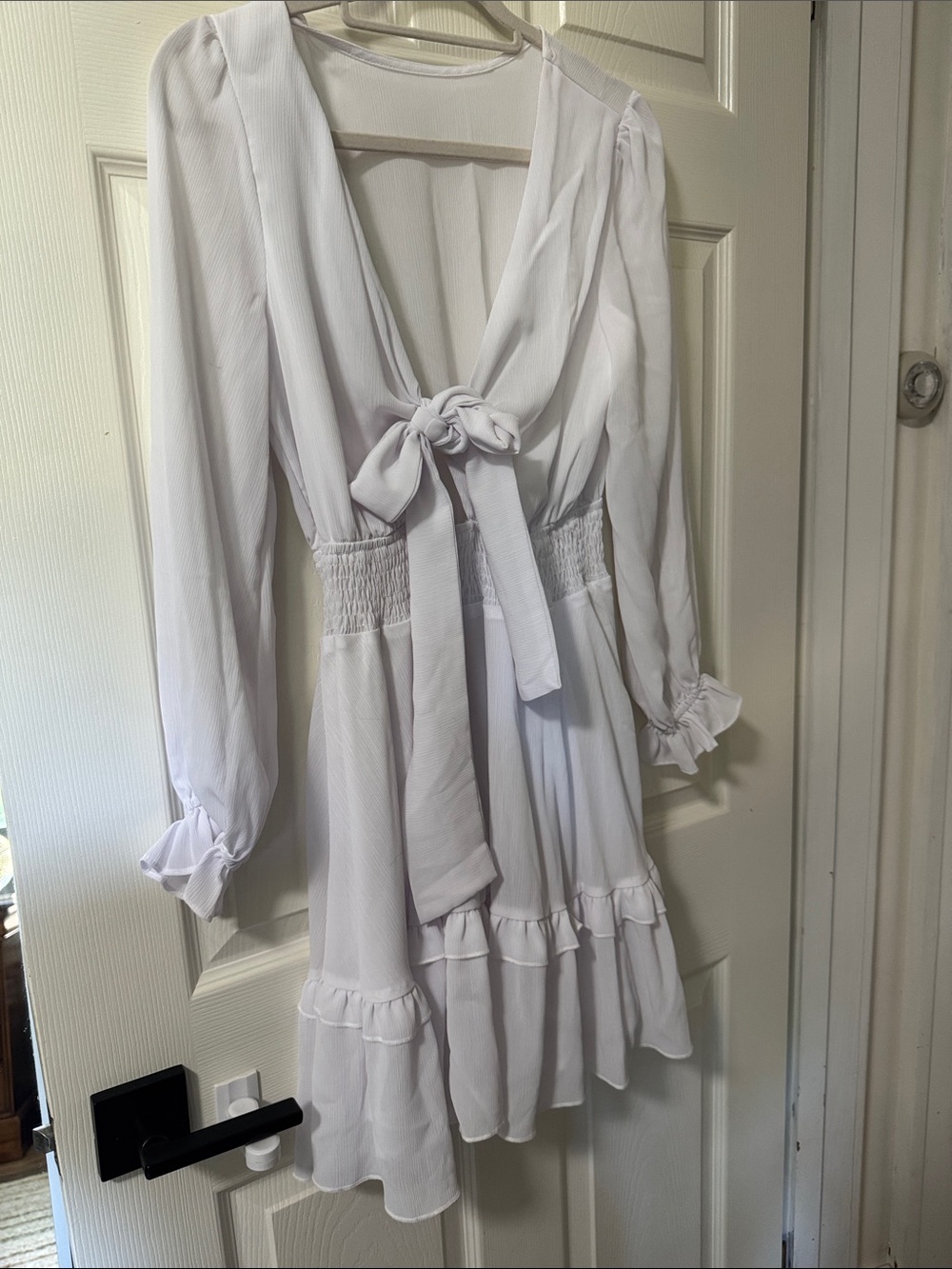Old Navy White Long-Sleeve Tie-Front Ruffle Mini Dress